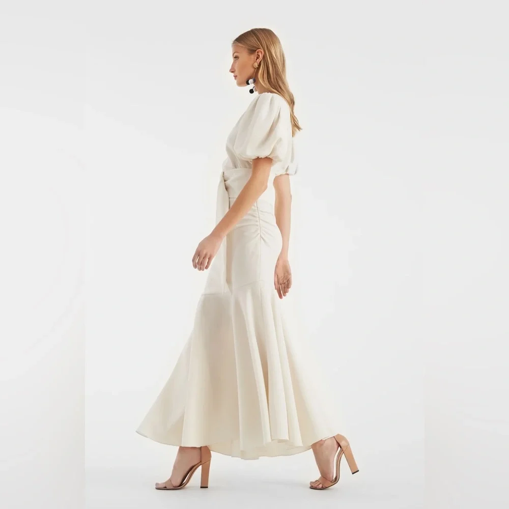 CAMILA DRESS - IVORY Crepe Ruched Mermaid Dress